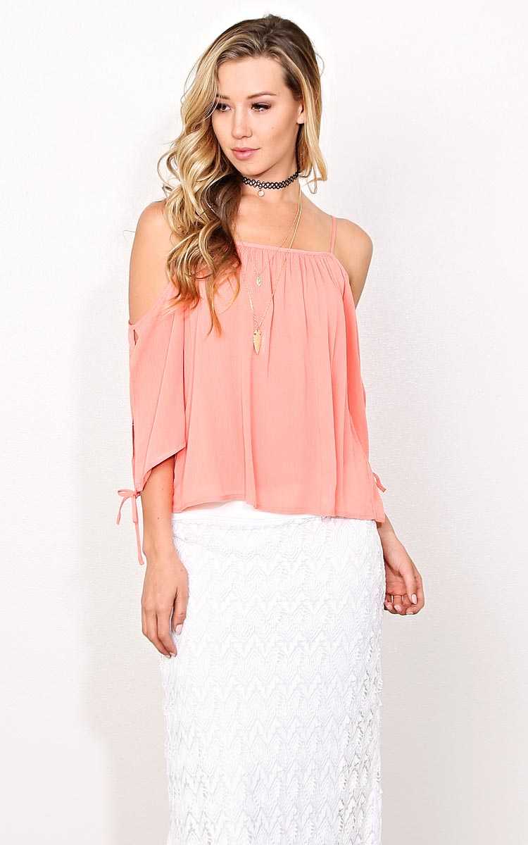 Mila Woven Gauze Top - LGE - Coral in Size Large by Styles For Less