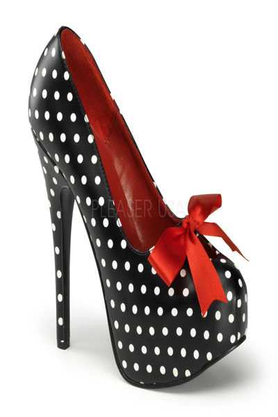 Black Faux Leather Polka Dot Printed High Heels