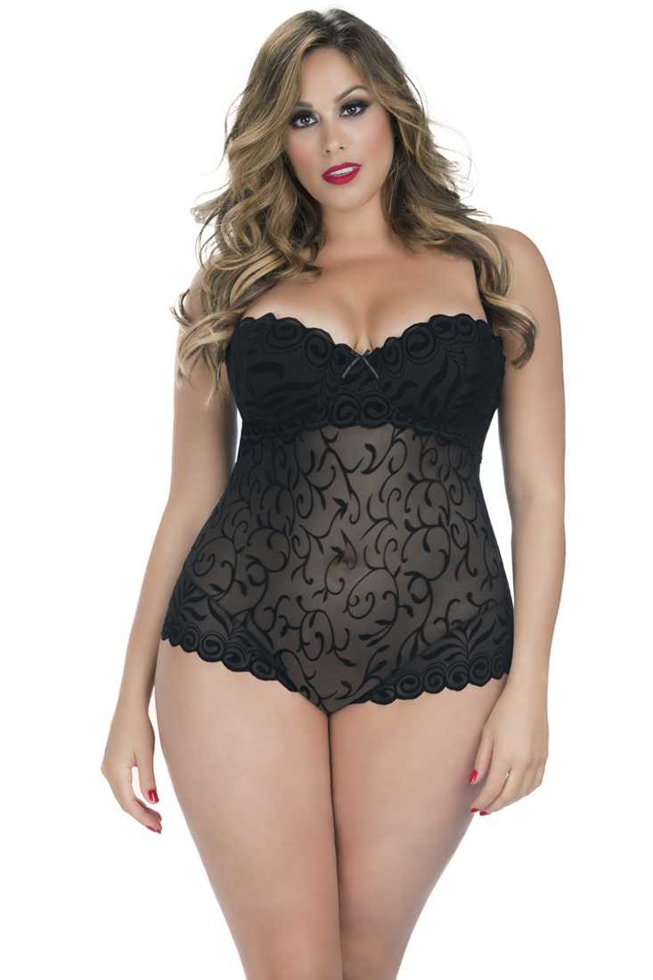 Sexy Black Burnout Mesh Teddy
