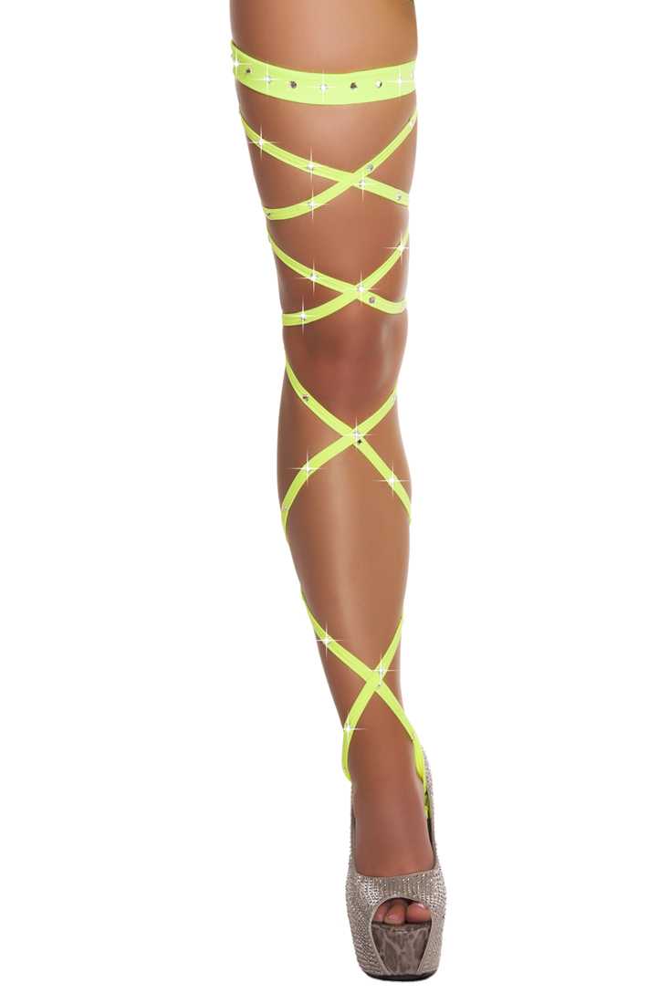 Yellow Solid Leg Strap with Attached Garter with Rhinestone Detail