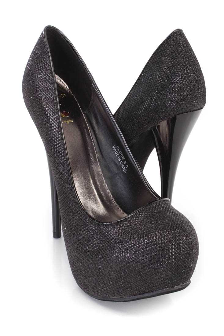 Black Platform Pump High Heels Glitter