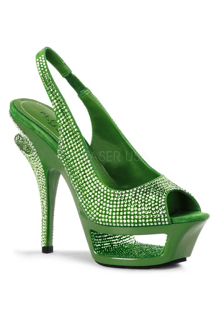 Green Rhinestone Peep Toe Sling Back Platform High Heels