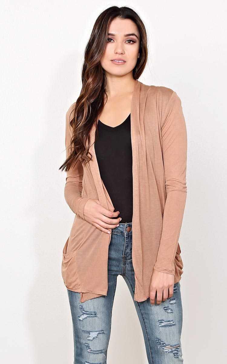Mocha Draped Front Knit Wrap - SML - Mocha in Size Small by Styles For Less