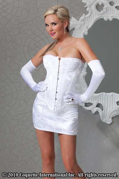 WHITE LACE UP BACK TRIM DETAIL BROCADE INTIMATE CORSET