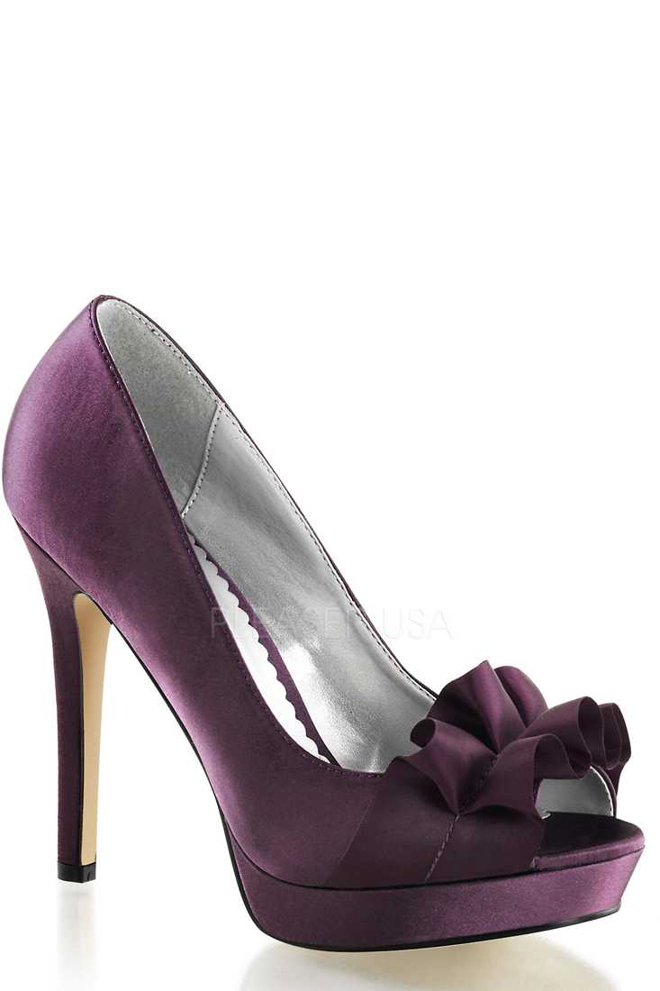 Eggplant Peep Toe Pump High Heels Satin