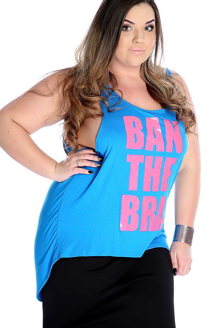 Turquoise Plus Size Graphic Print Sleeveless Casual Top
