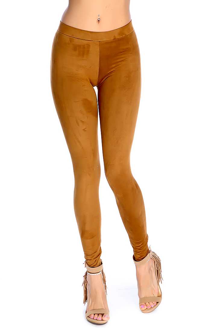Camel Faux Suede Leggings