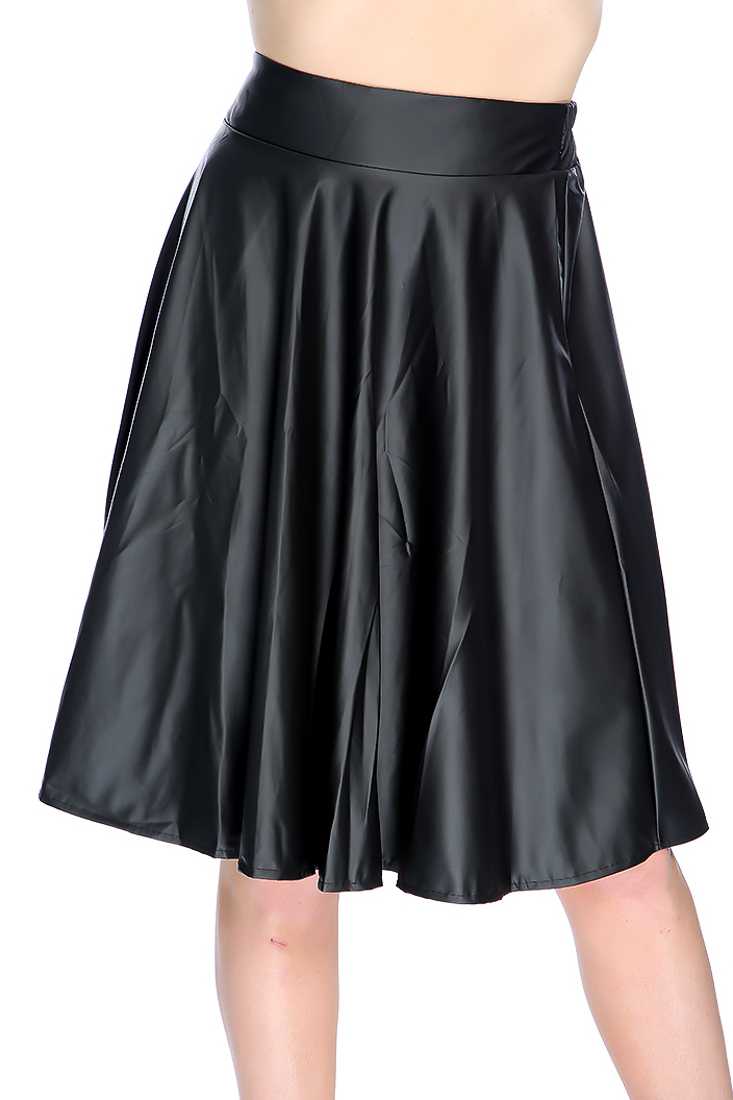 Sexy Black Faux Leather A-line Skirt