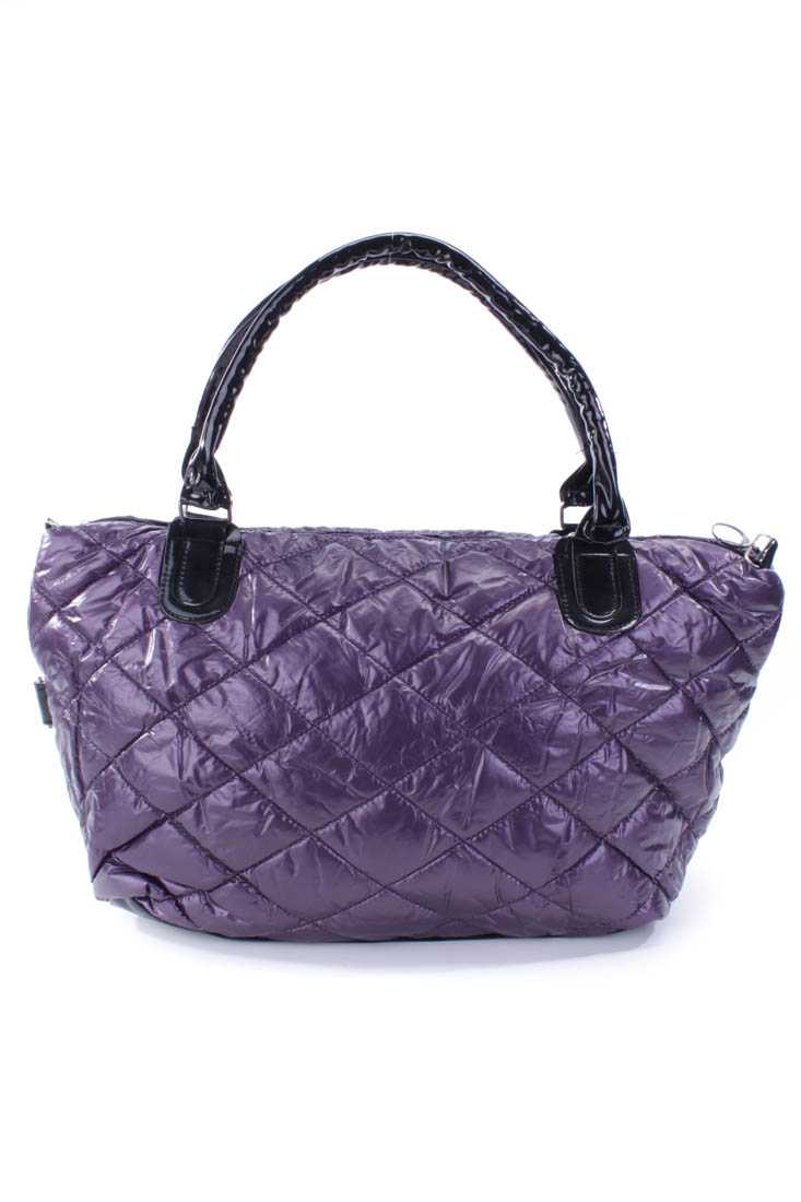 Purple Quilted Patent Zip Closure Shoulder Handbang