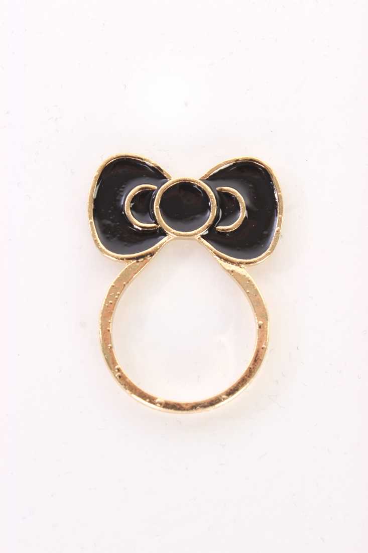 Black High Polish Metal Bow Design Cute Ring