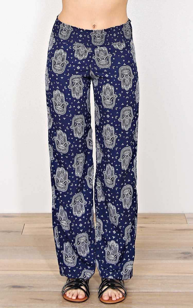 Positive Vibes Woven Palazzo Pants - - Navy Combo in Size by Styles For Less