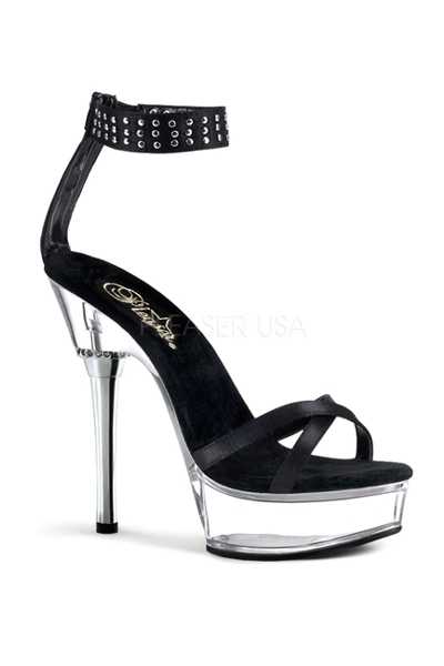 Black Clear Satin Strappy High Heels