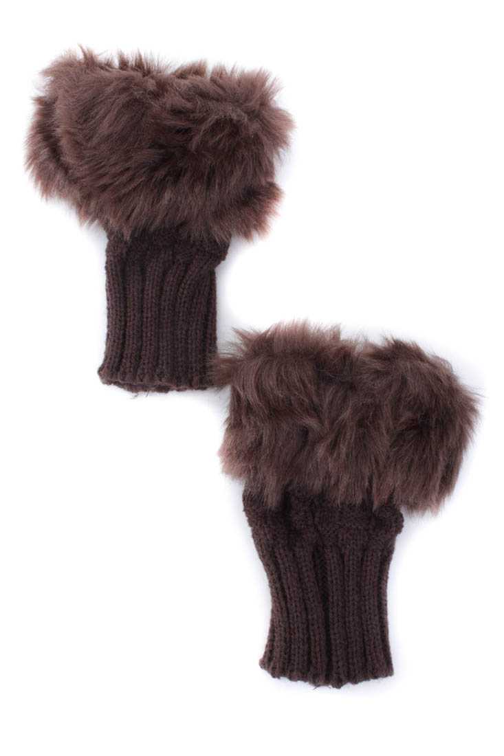 Brown Knitted Fax Fur Arm Cuffs