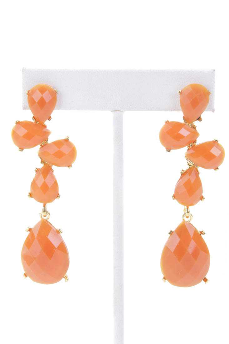 Orange Gold Faceted Beaded Dangle Earrings