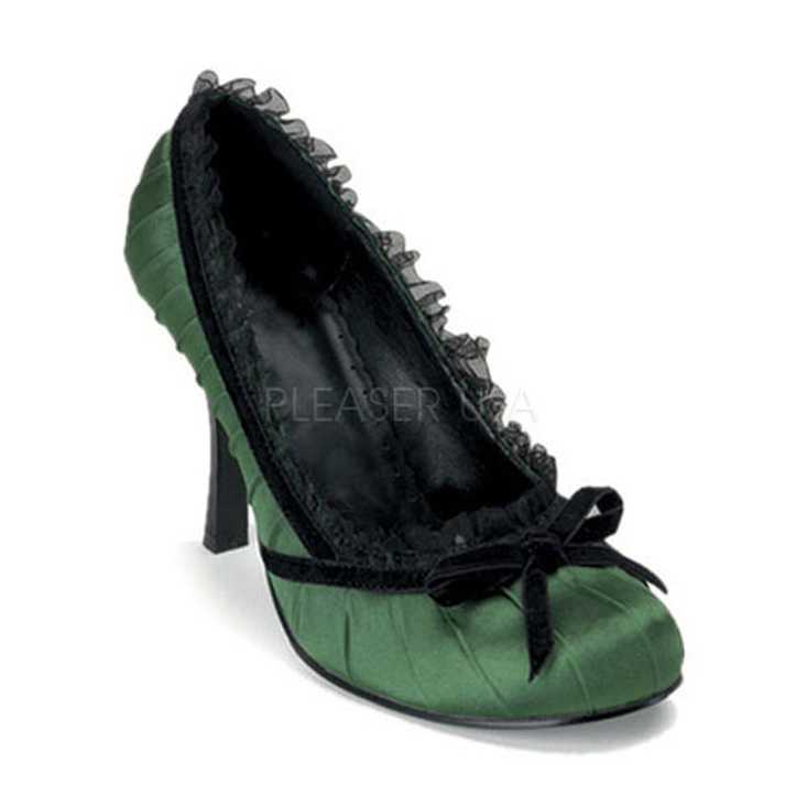 Green Satin Ruffle Trim Pump High Heels