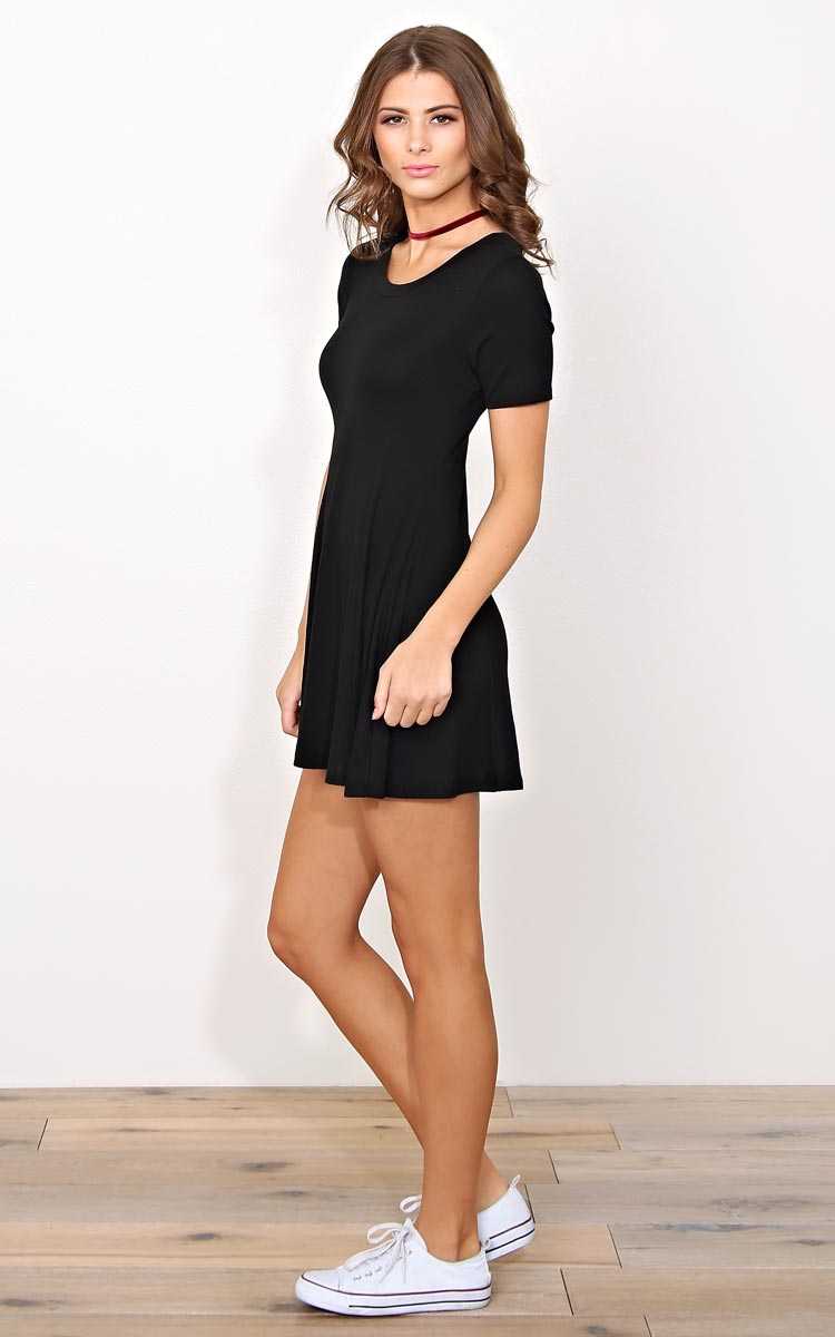 Daphne Rib Knit Skater Dress - LGE - Black in Size Large by Styles For Less