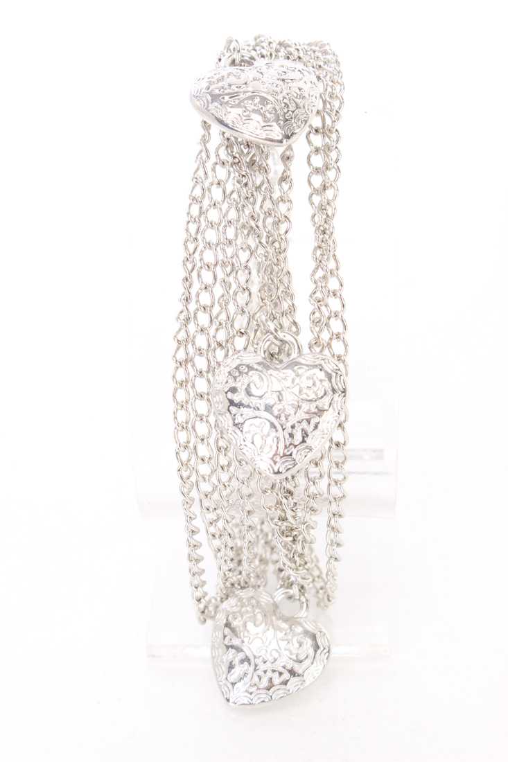 Silver High Polish Detailed Heart Charm Bracelet