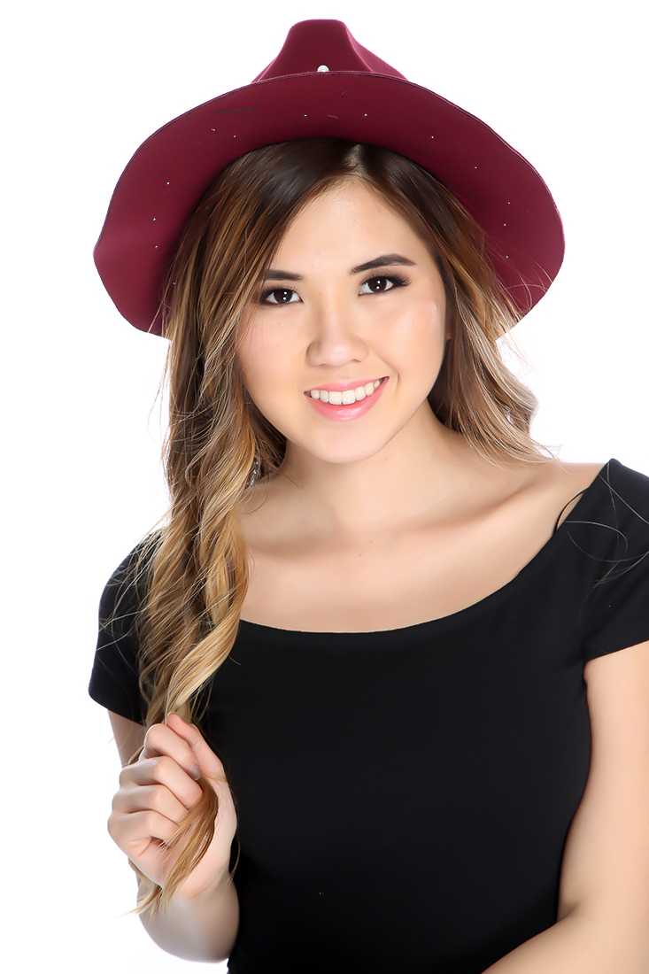 Wine Felt Faux Pearl Homburg Hat