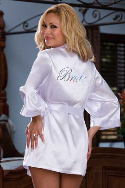 WHITE PLUS SIZE PRINTED BRIDE BACK BRIDAL INTIMATED ROBE SET