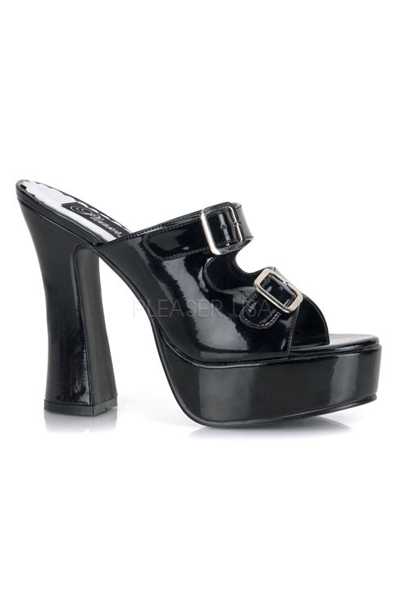 Black Patent Faux Leather Slip On Chunky High Heels