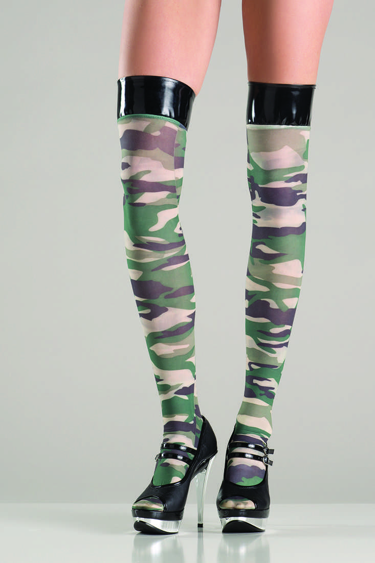 Camouflage Print Vinyl Top Stockings