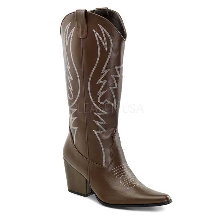 Brown Faux Leather Stitched Cowboy Boots