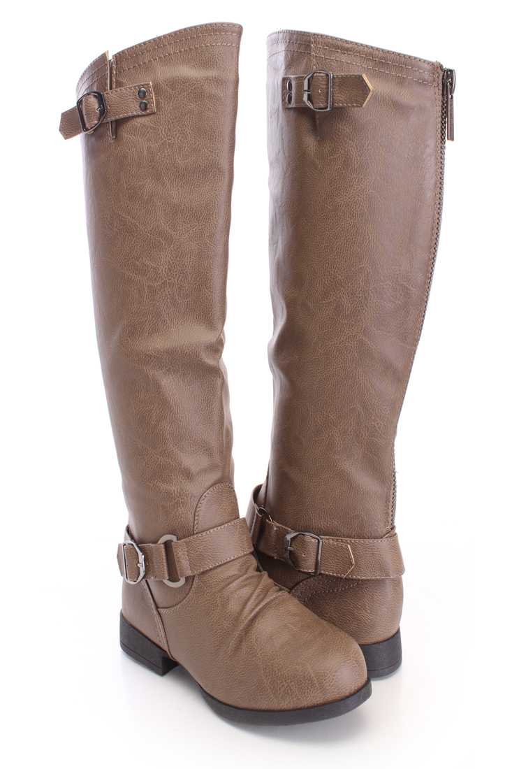 Cognac Strap Design Casual Boots Faux Leather