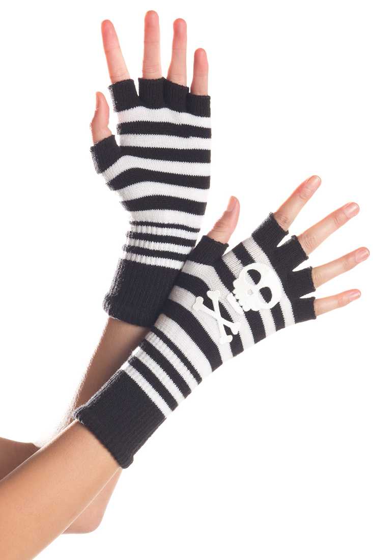 Black Fingerless Skull Gloves