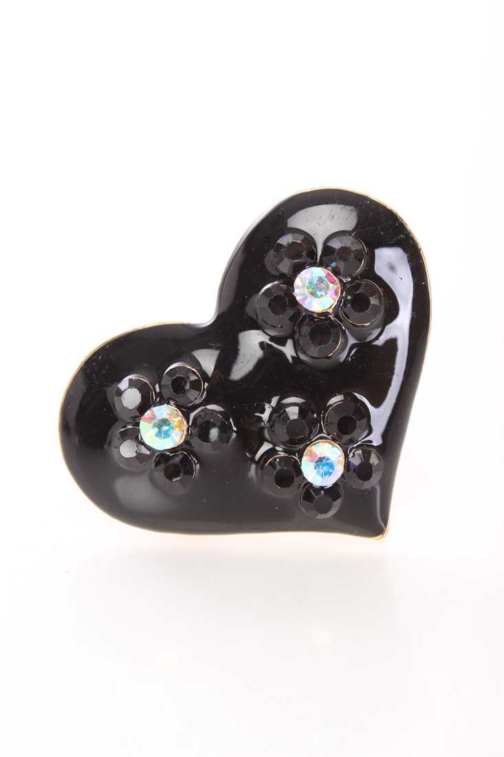 Black Gold Floral Rinestone Heart Ring