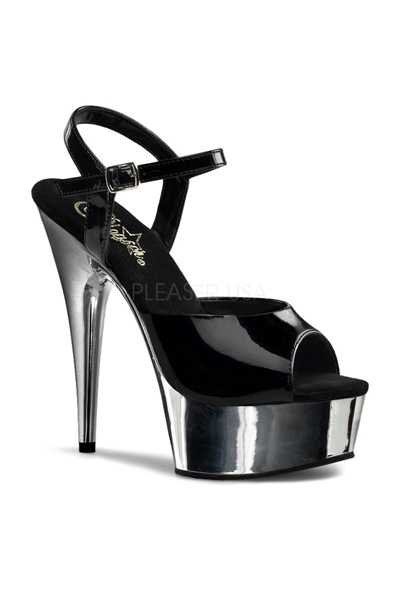 Black Silver Chrome Patent Peep Toe Platform High Heels