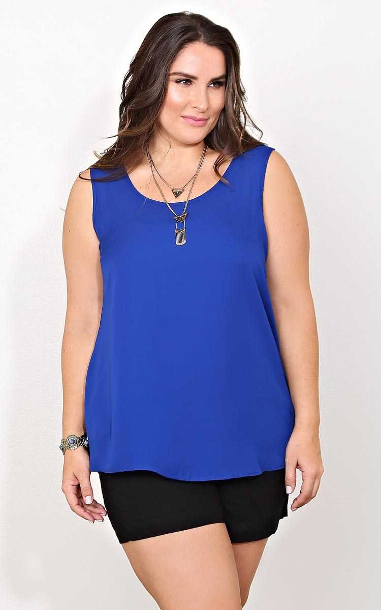 Plus Size Blue Woven Shift Tank - Cobalt in Size 0X by Styles For Less