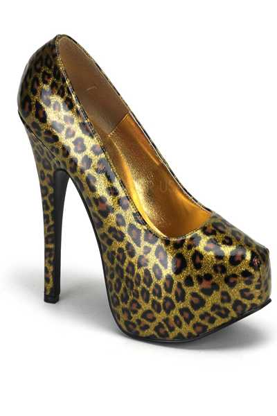 Gold Pearlized Cheetah Patent Platform Pumps High Heels