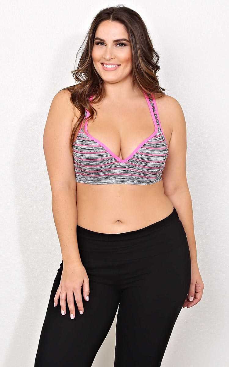 Plus Size Push Yourself Knit Sports Bra - Pink Combo in Size by Styles For Less