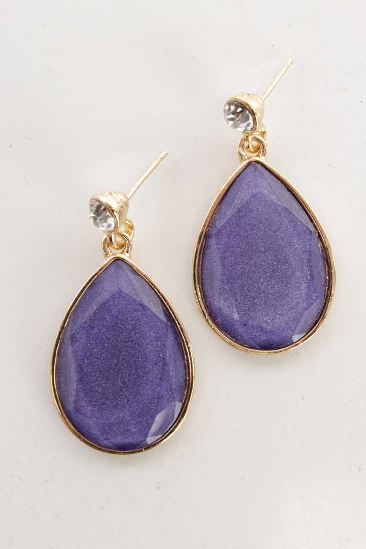 Purple Gold Rain Drop Faceted Bead Dangling Earrings