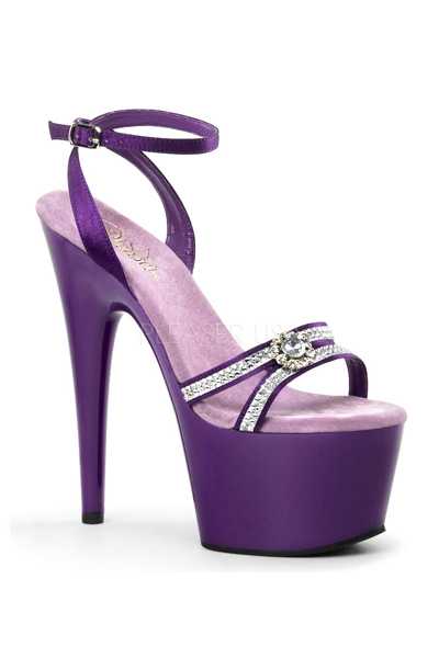 Purple Satin Rhinestone Strappy High Heels