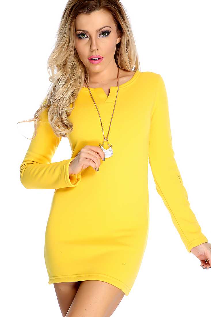 Sexy Marigold Long Sleeve Fitted Sweater Dress