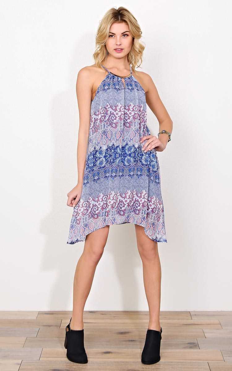 Jasmine Paisley Shift Dress - LGE - Blue Combo in Size Large by Styles For Less