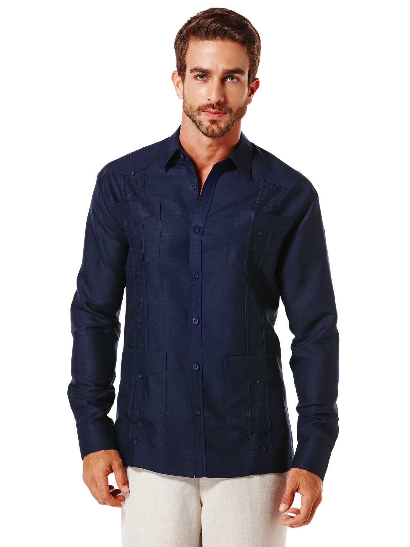 Cubavera Ramie/Rayon Long Sleeve Embroidered Classic Guayabera