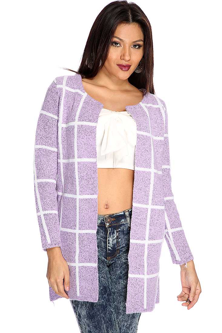 Lilac Checker Pattern Open Front Outerwear
