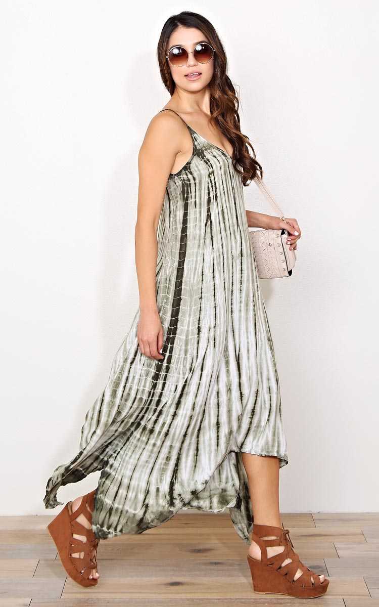 Olive Sumer Song Woven Dress - - Olive Combo in Size by Styles For Less