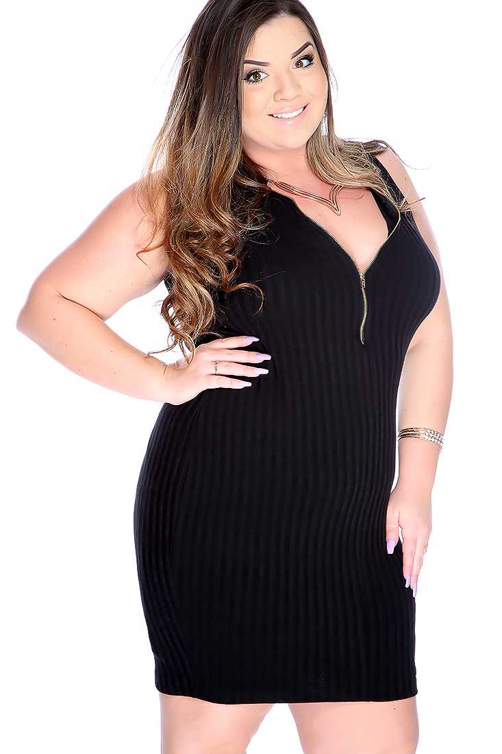 Sexy Black Zip Up Sleeveless Plus Size Party Dress