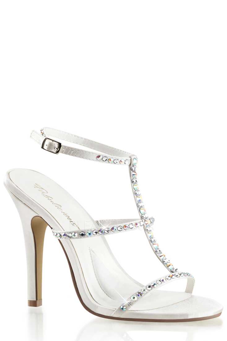 Ivory Rhinestone Single Sole High Heels Satin