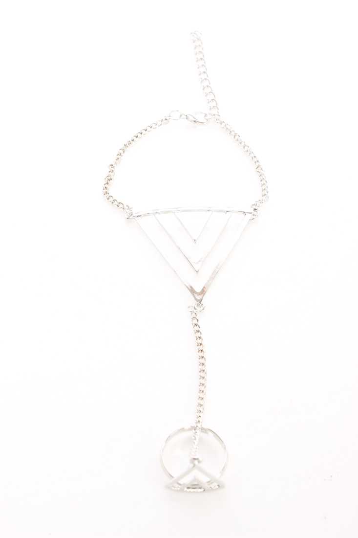 Silver High Polish Cut Out Triangle Design Hand Chain