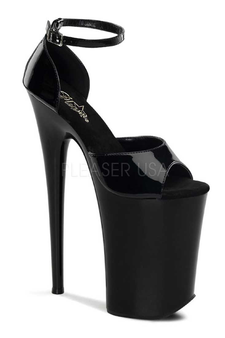 Black Ankle Strap Extreme High Heels Patent