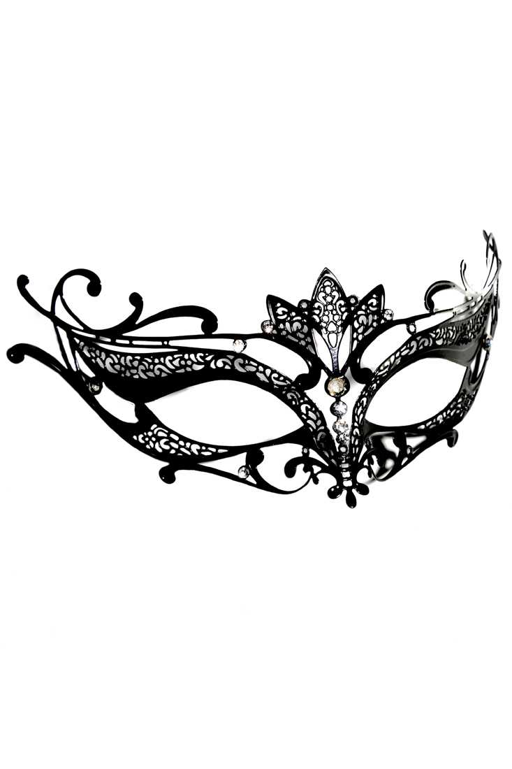 Black Metal Mask Rhinestone Accent Costume Accessory