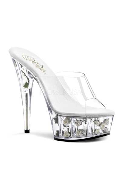 Clear White Flower Filled Platform High Heels