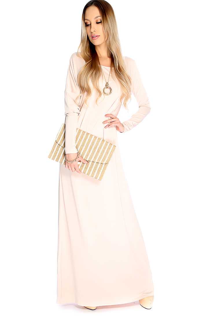 Sexy Beige Long Sleeve Maxi Dress