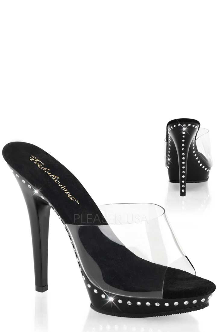 Clear Black Rhinestone Slip On High Heels PVC