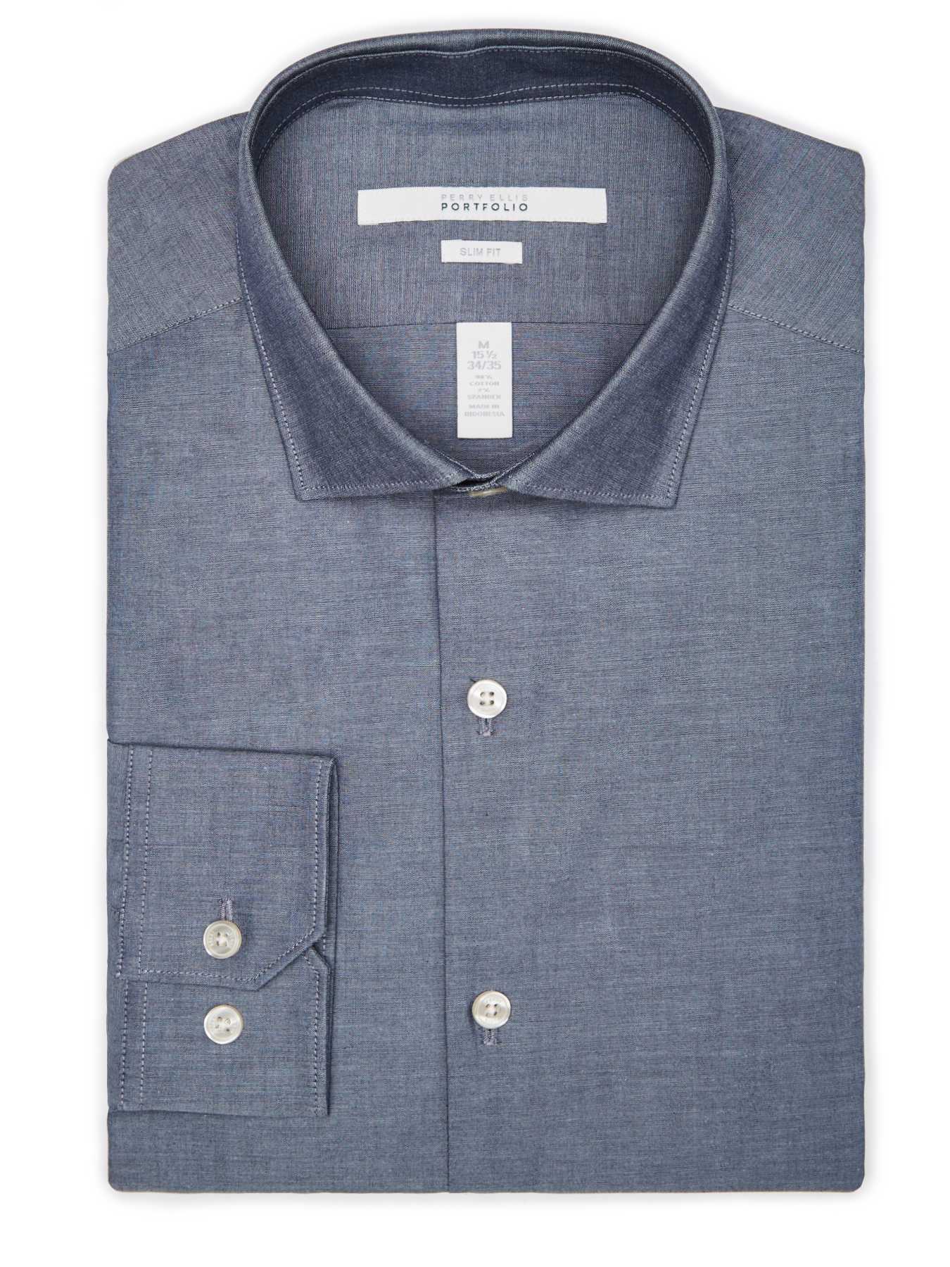 Perry Ellis Slim Fit Solid Chambray Dress Shirt