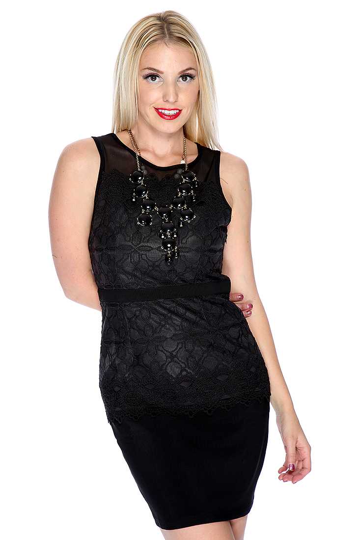 Sexy Black Embroidered Mesh Sleeveless Dress